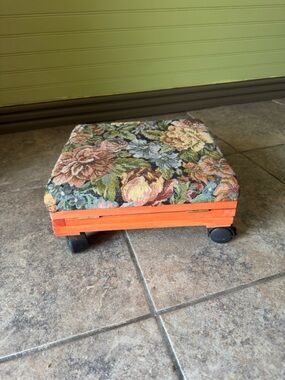 Vintage Adjustable Fold-Away Footret Tapestry Fabric Footstool